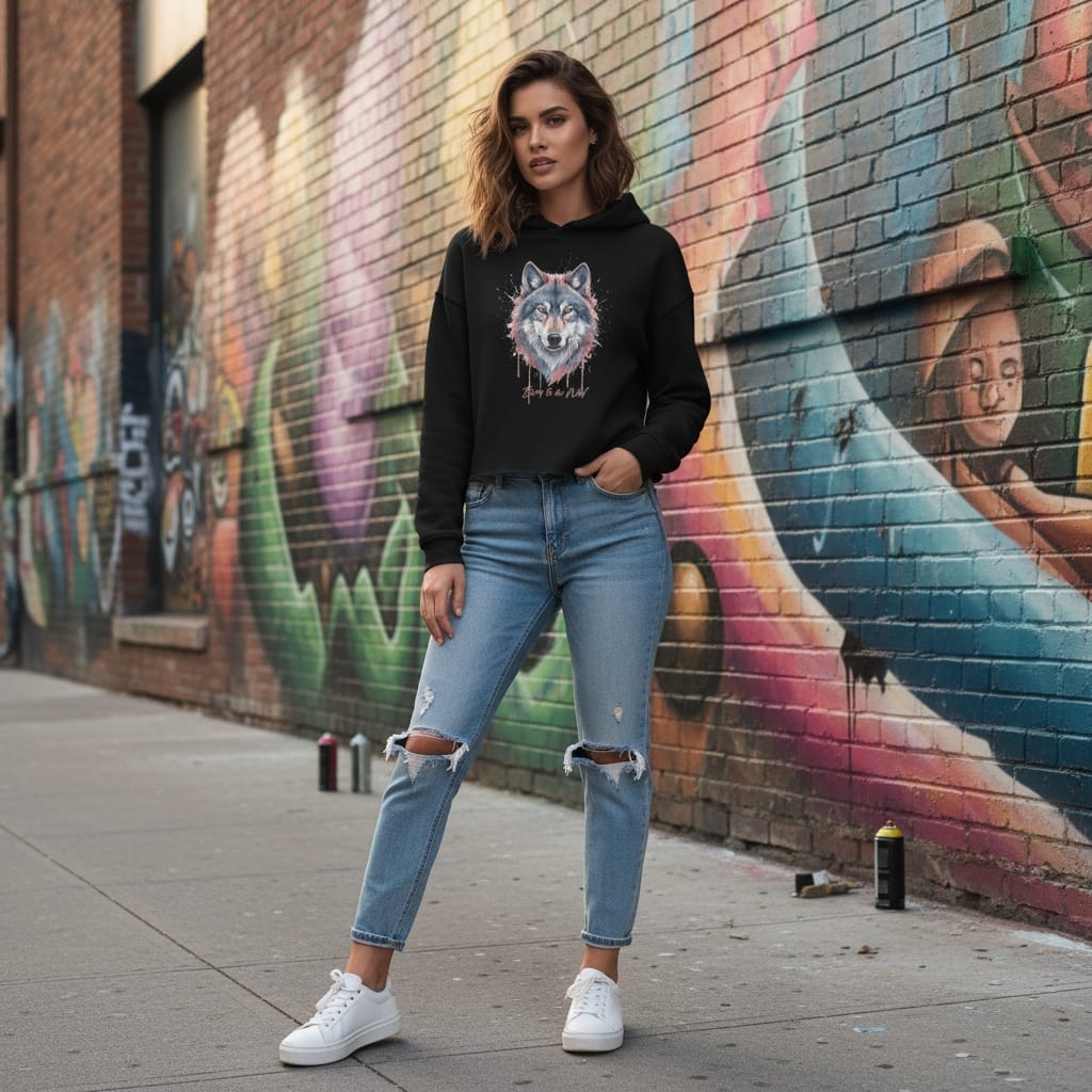 Women's Cropped Hoodie - Premium Cotton Blend with Raw Hem