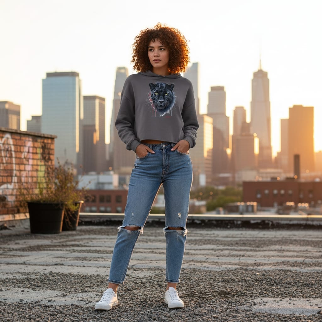 Women's Cropped Hoodie - Premium Cotton Blend with Raw Hem