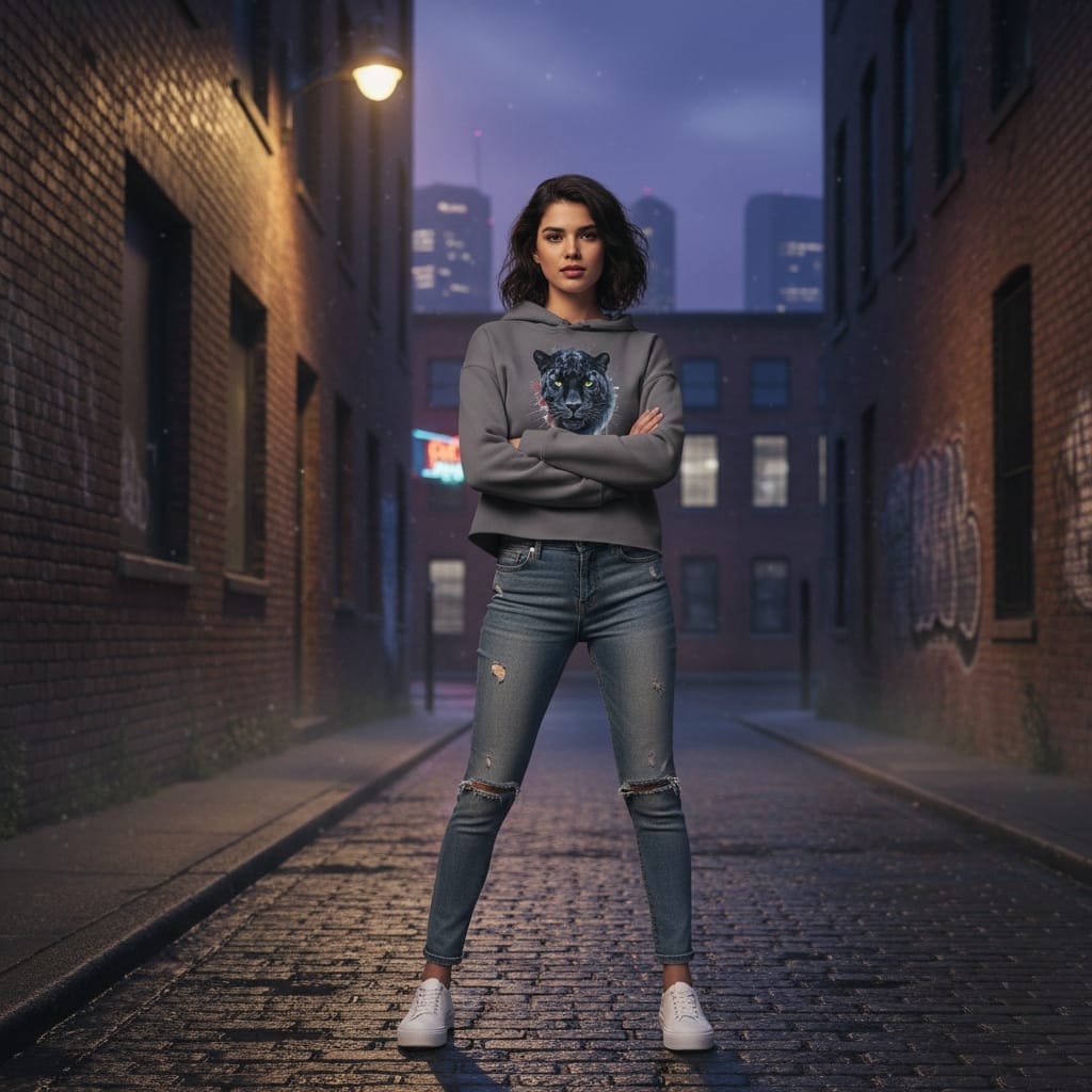 Women's Cropped Hoodie - Premium Cotton Blend with Raw Hem