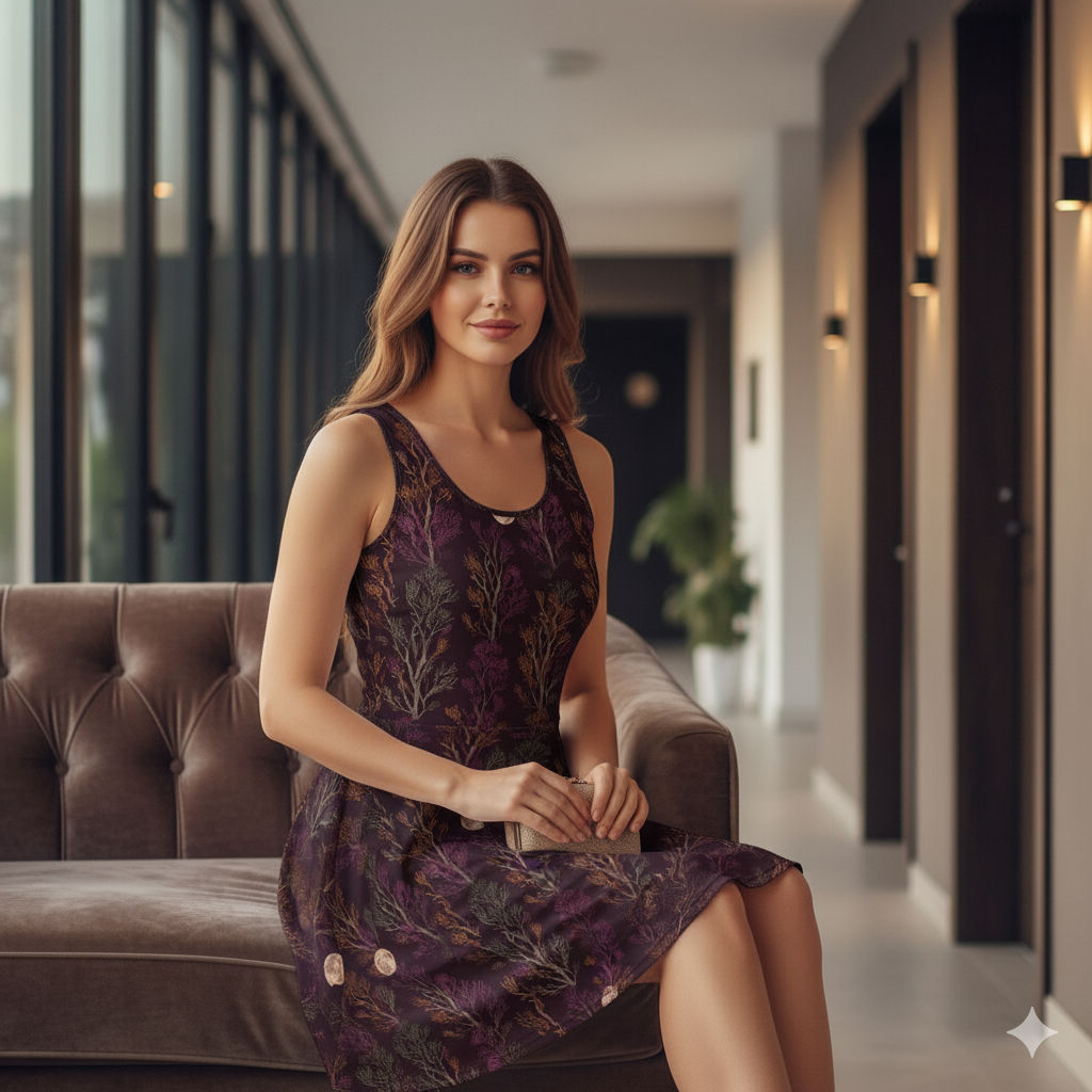 Witching Hour Threads - Midi Skater Dress - Moon Forest