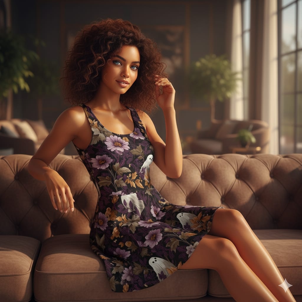 Witching Hour Threads - Midi Skater Dress - Flowers and Ghosts