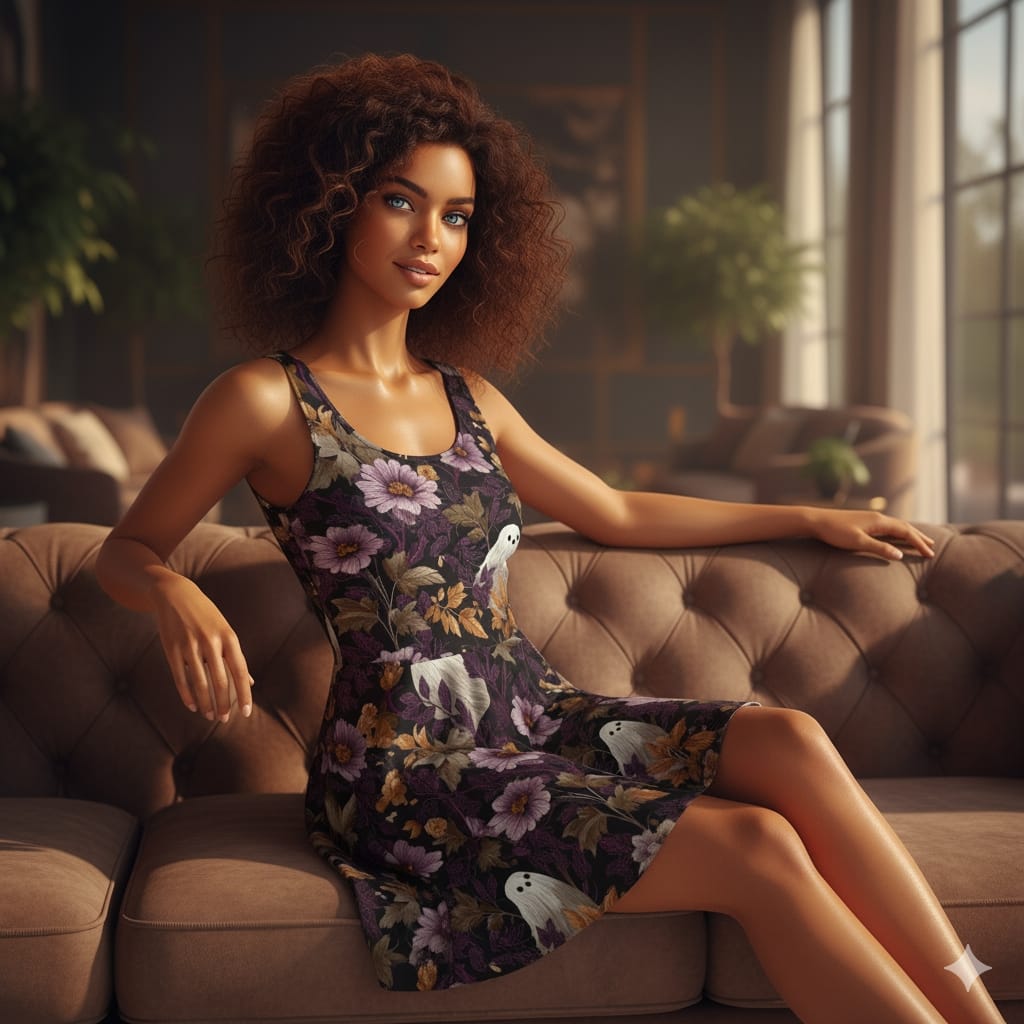 Witching Hour Threads - Midi Skater Dress - Flowers and Ghosts