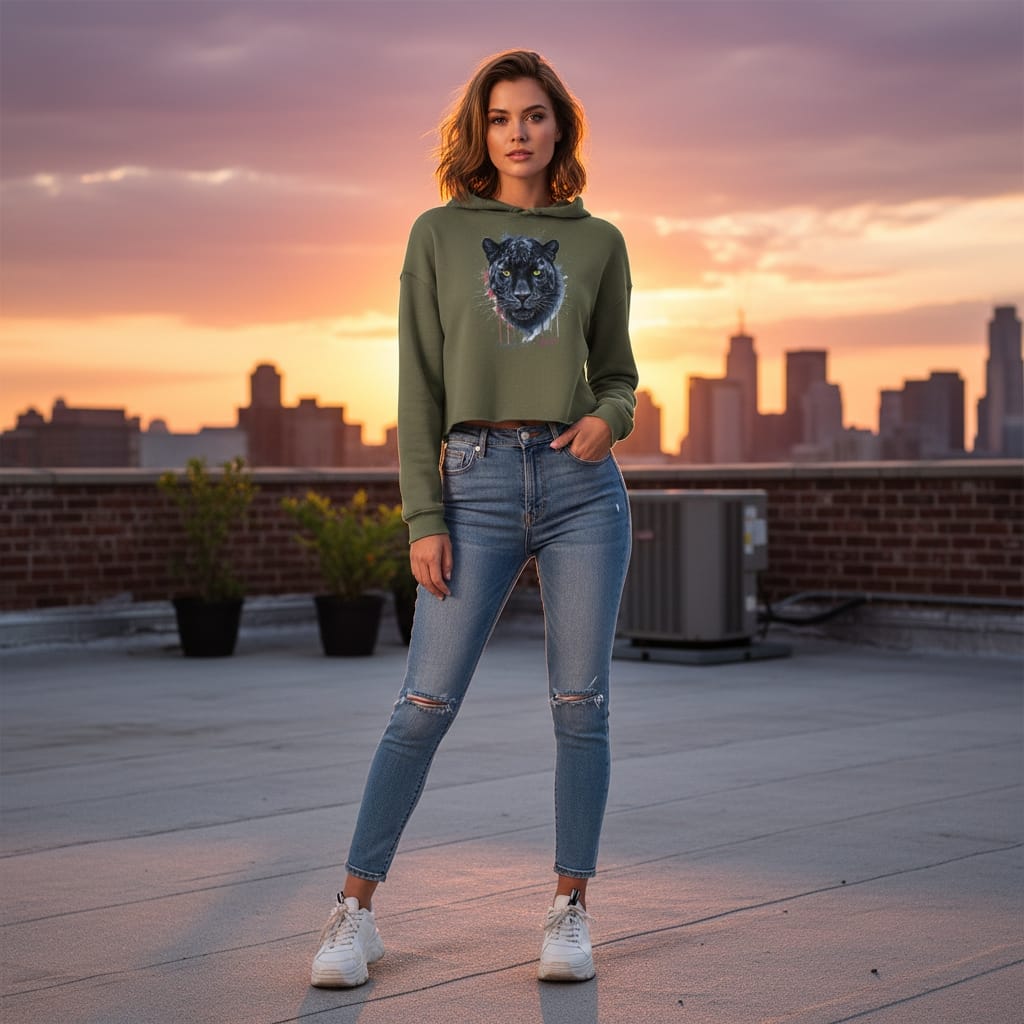 Women's Cropped Hoodie - Premium Cotton Blend with Raw Hem