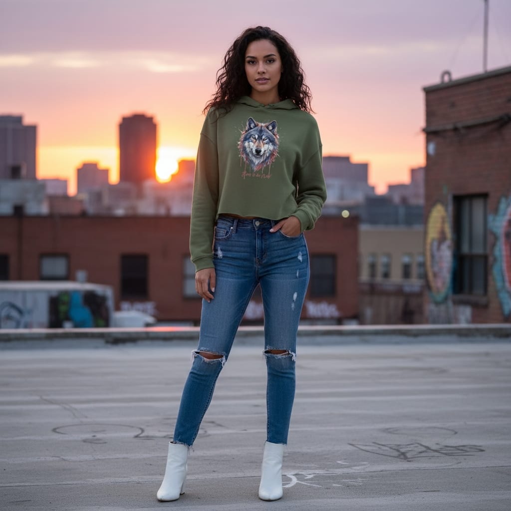 Women's Cropped Hoodie - Premium Cotton Blend with Raw Hem