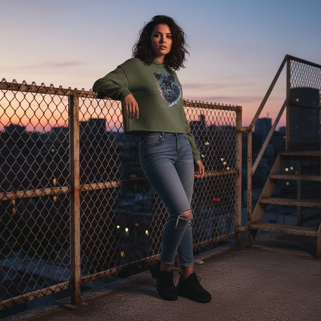 Women's Cropped Hoodie - Premium Cotton Blend with Raw Hem