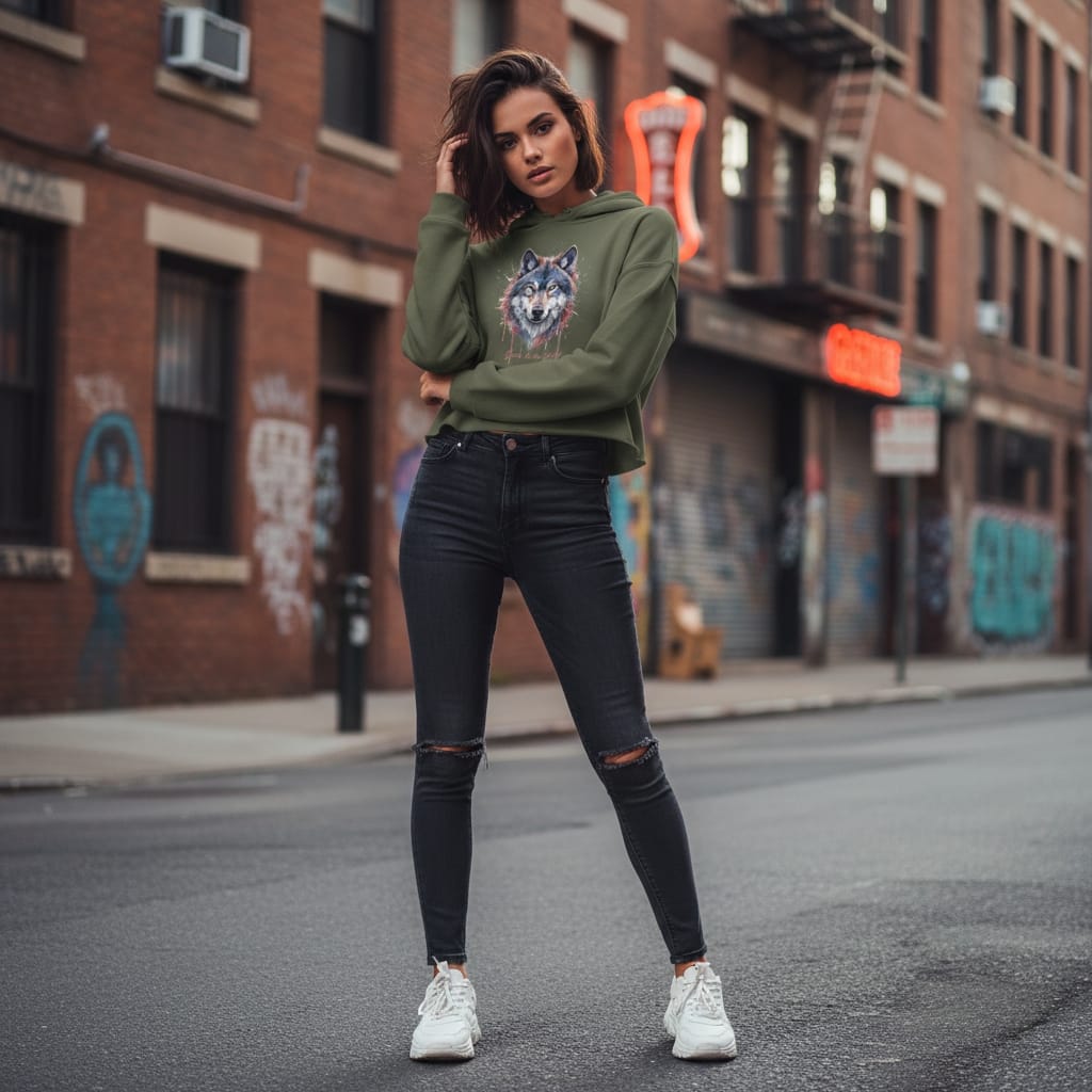 Women's Cropped Hoodie - Premium Cotton Blend with Raw Hem